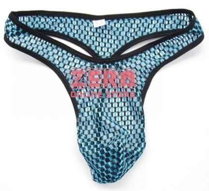 Men's aqua and black thong.