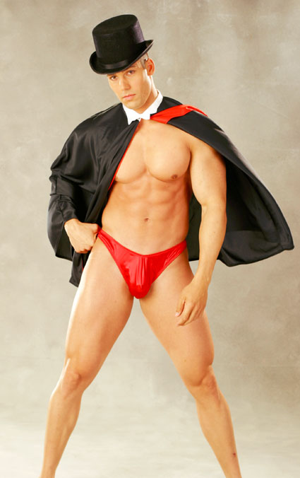Magician outfit cape and thong.